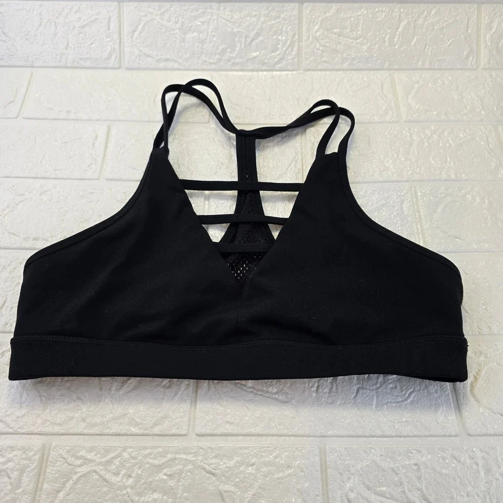 Zyia Active Strappy Mesh Racerback Sports Bra Women Large Black Athleisure Gym